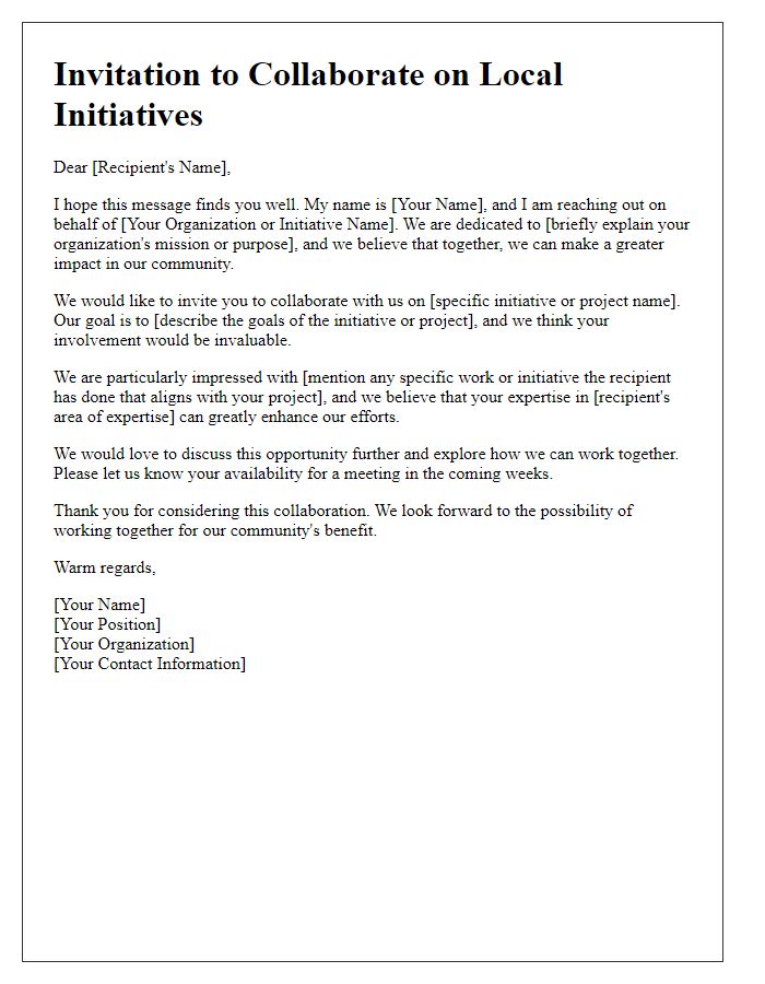 Letter template of collaboration invitation for local initiatives