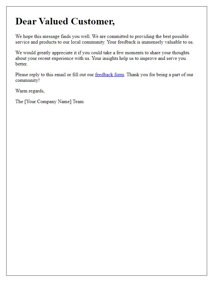 Letter template of feedback request from local customers