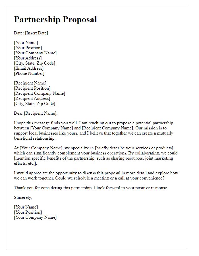 Letter template of partnership proposal for local business support