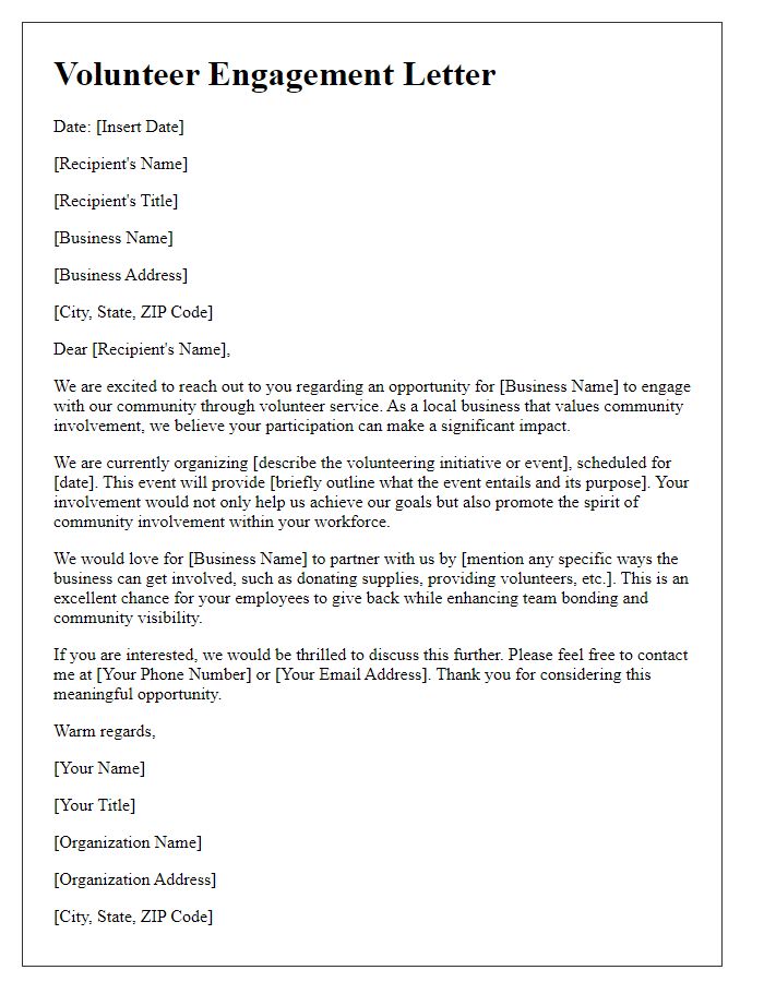 Letter template of volunteer engagement for local business