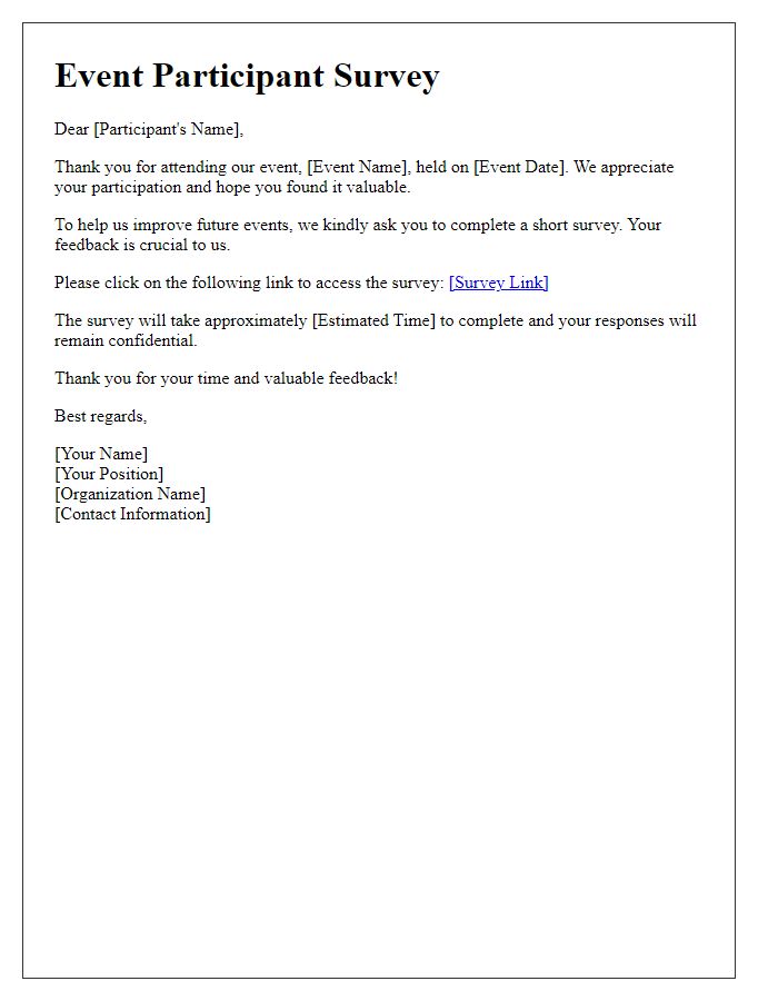 Letter template of event participant survey distribution