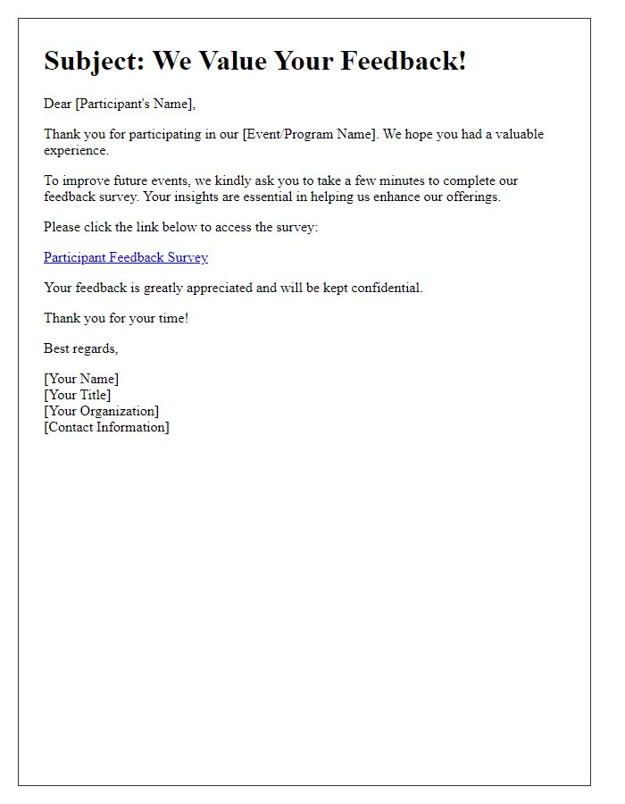 Letter template of participant feedback survey distribution