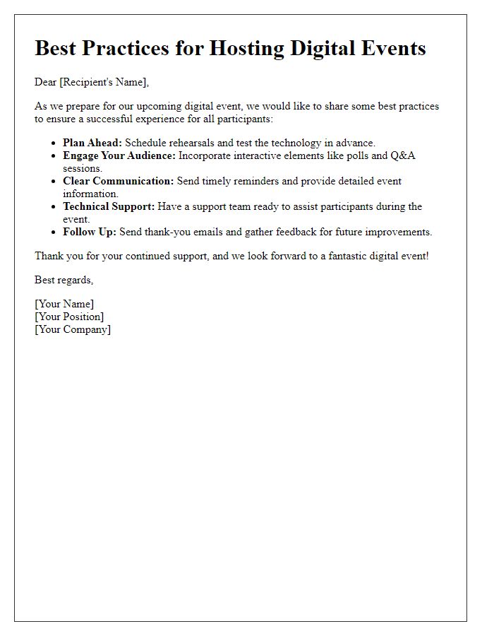 Letter template of digital event platform best practices