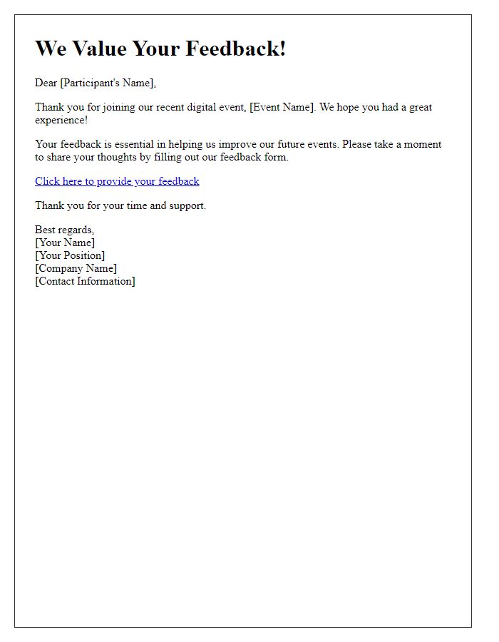 Letter template of digital event platform feedback request