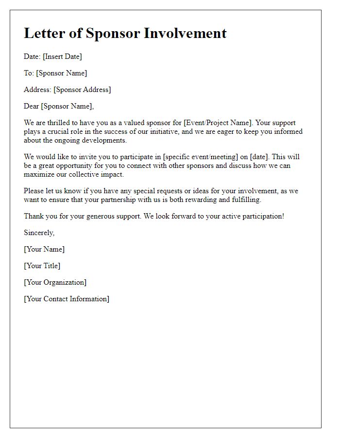 Letter template of sponsor involvement communication