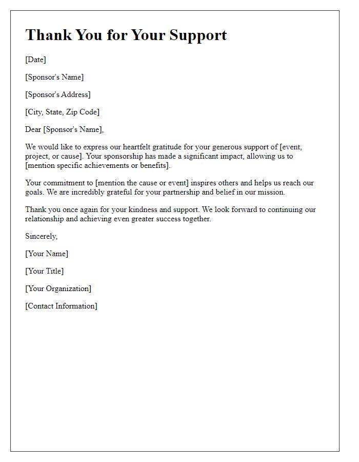 Letter template of sponsor thank-you letter