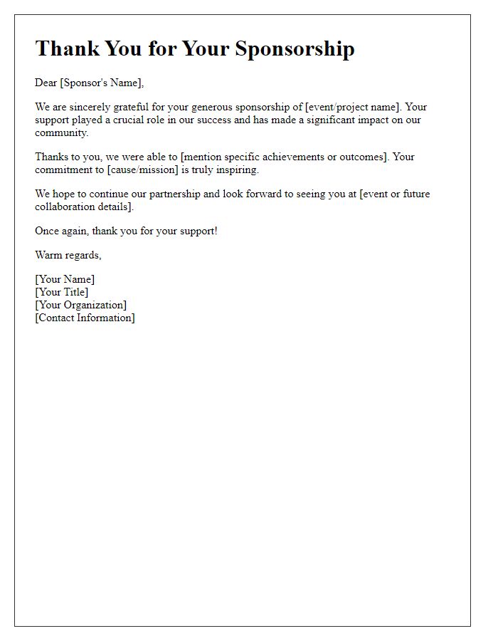 Letter template of sponsorship appreciation notification