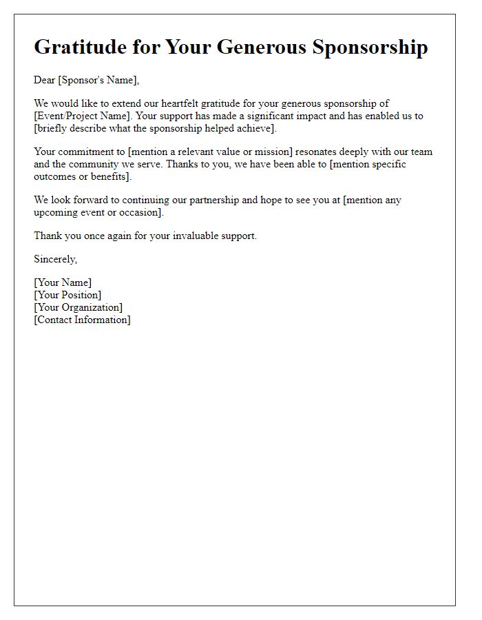 Letter template of sponsorship gratitude message