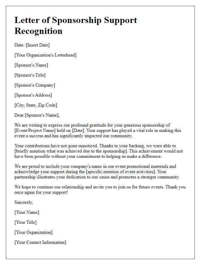 Letter template of sponsorship support recognition