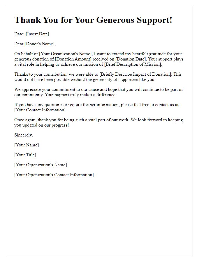 Letter template of Acknowledgment for Donor Support