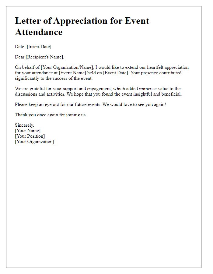 Letter template of Appreciation for Event Attendance