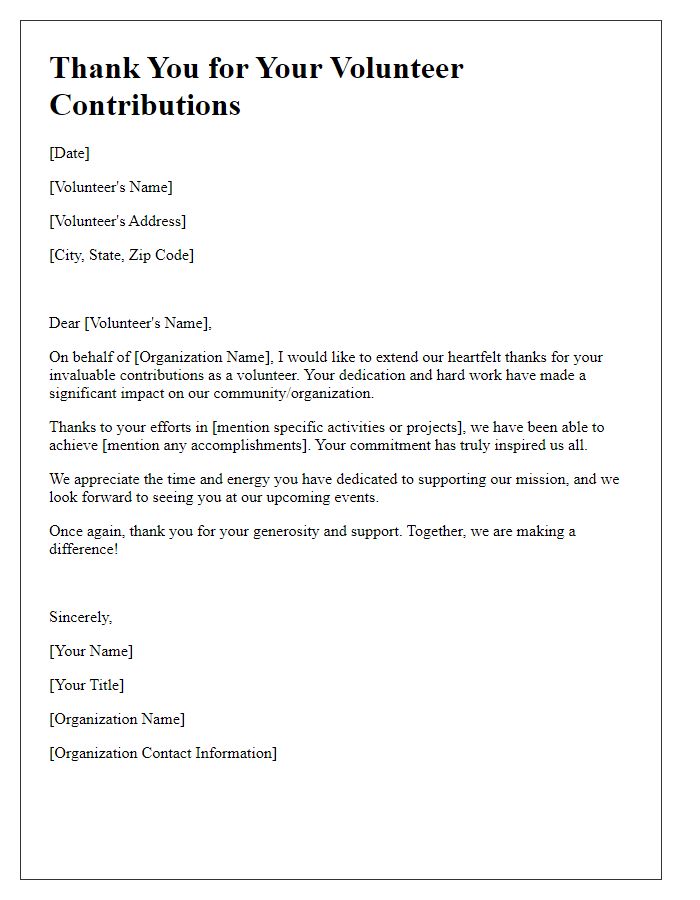 Letter template of Thanks for Volunteer Contributions