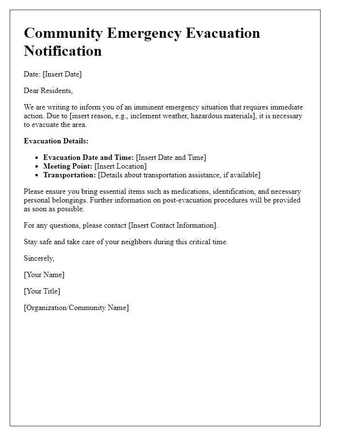 Letter template of Community Emergency Evacuation Notification