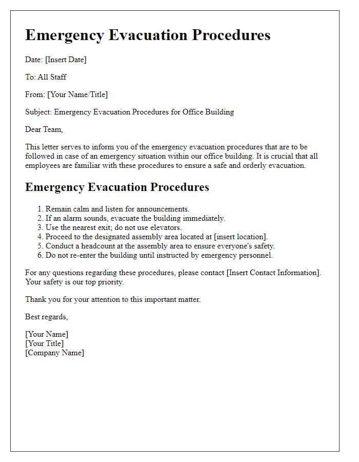 Letter template of Emergency Evacuation Procedures for Office Buildings