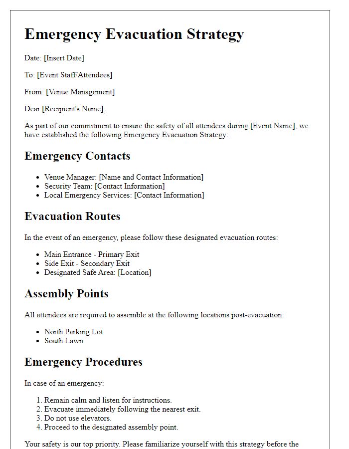 Letter template of Event Venue Emergency Evacuation Strategy