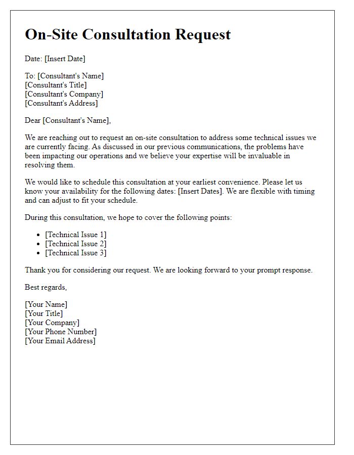 Letter template of on-site consultation for technical issues