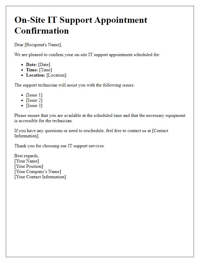 Letter template of on-site IT support appointment