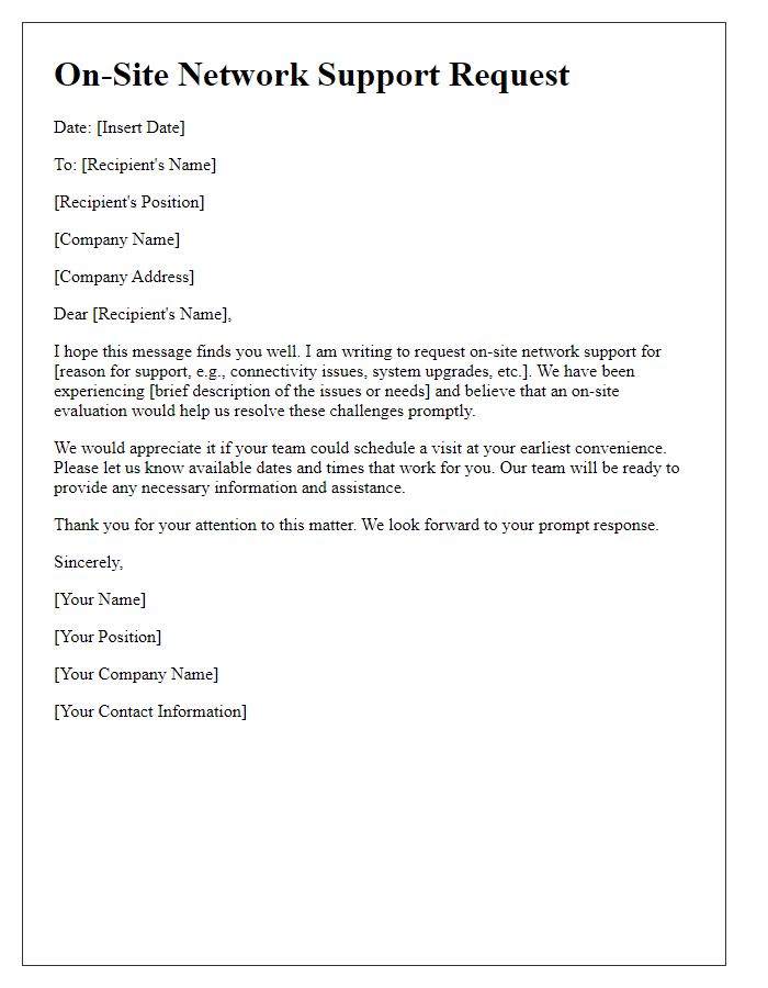 Letter template of on-site network support