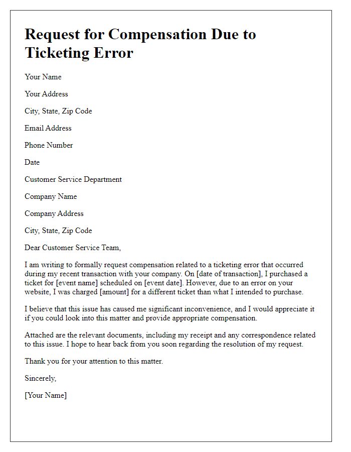 Letter template of request for compensation for ticketing error