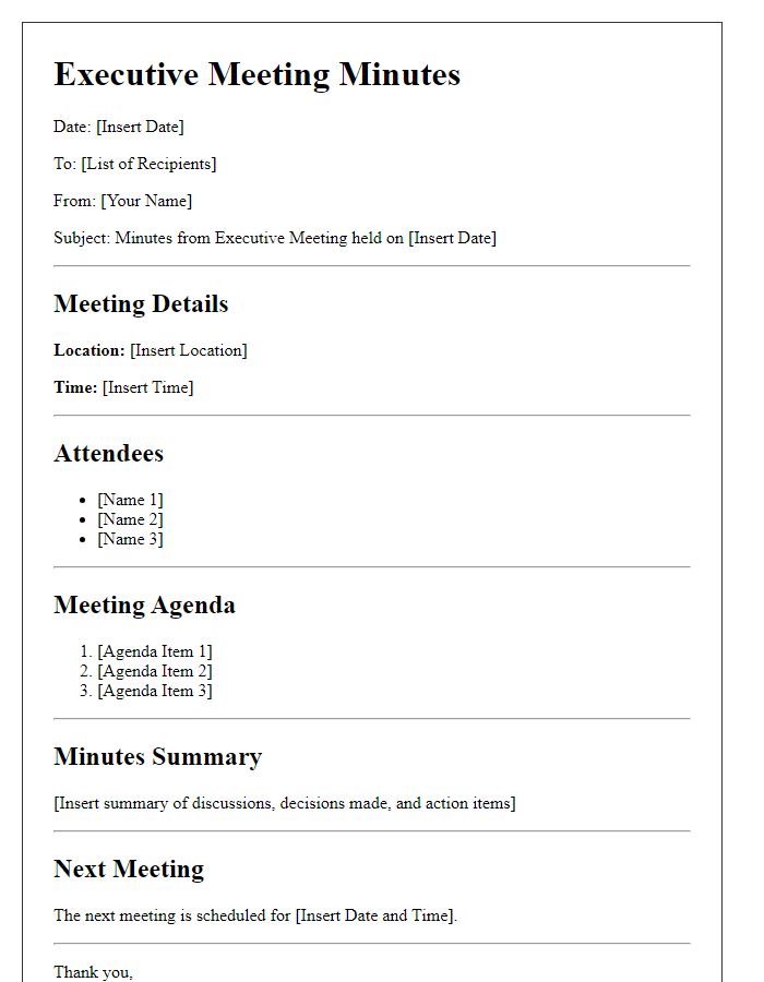 Letter template of executive meeting minutes distribution