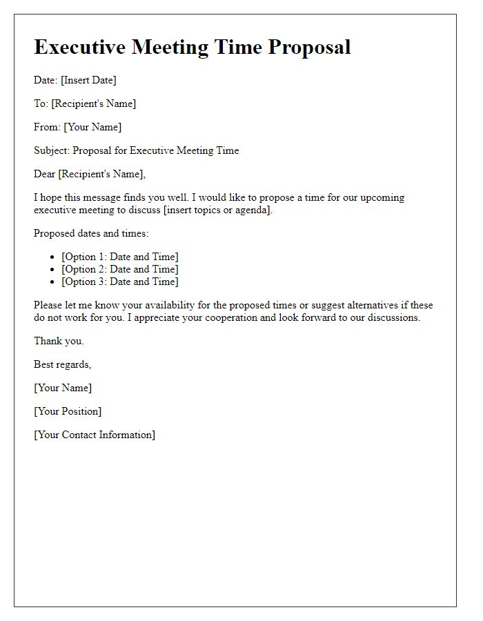 Letter template of executive meeting time proposal