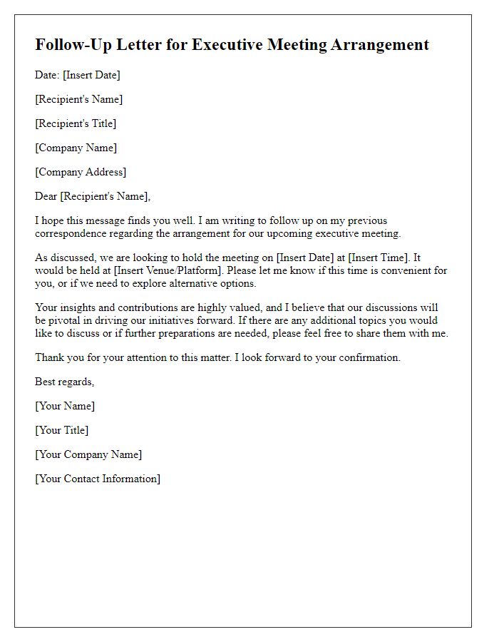 Letter template of follow-up for executive meeting arrangement