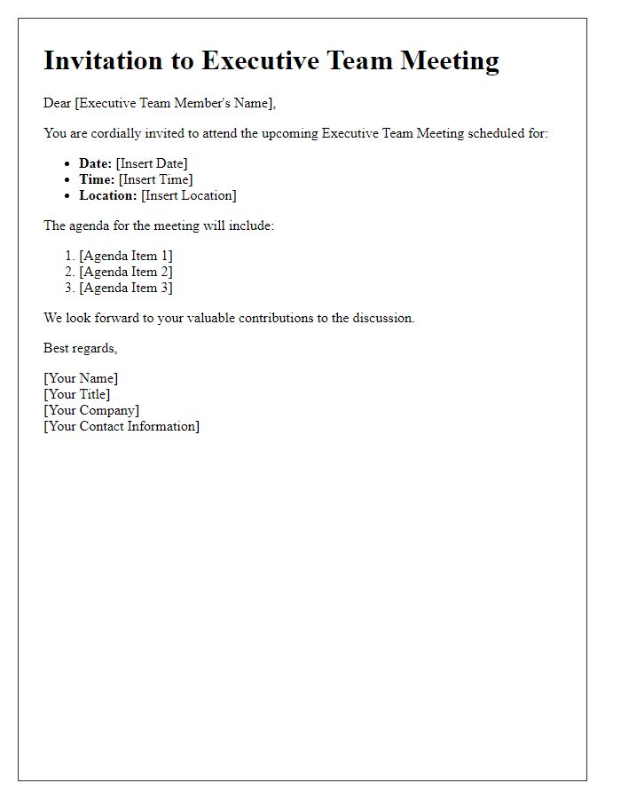 Letter template of invitation to executive team meeting