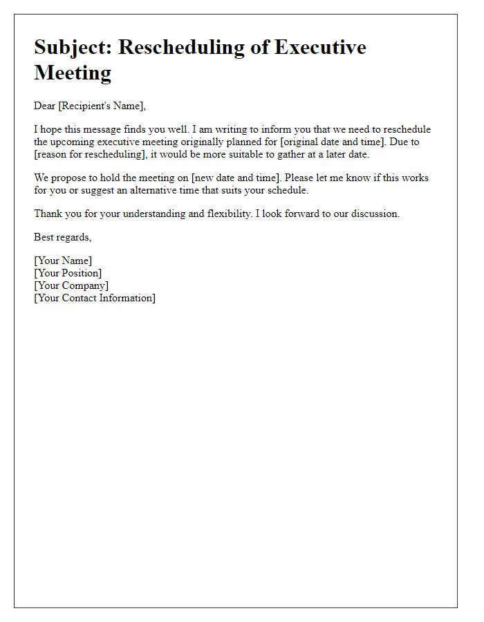 Letter template of rescheduling an executive meeting