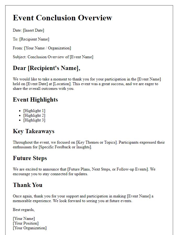 Letter template of event conclusion overview