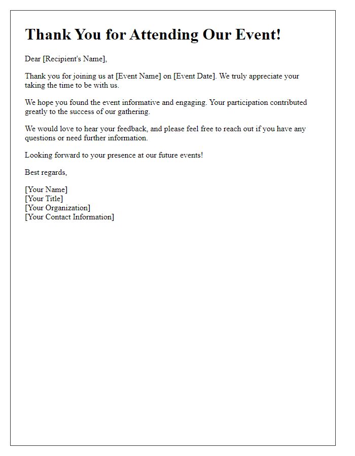 Letter template of event follow-up communication
