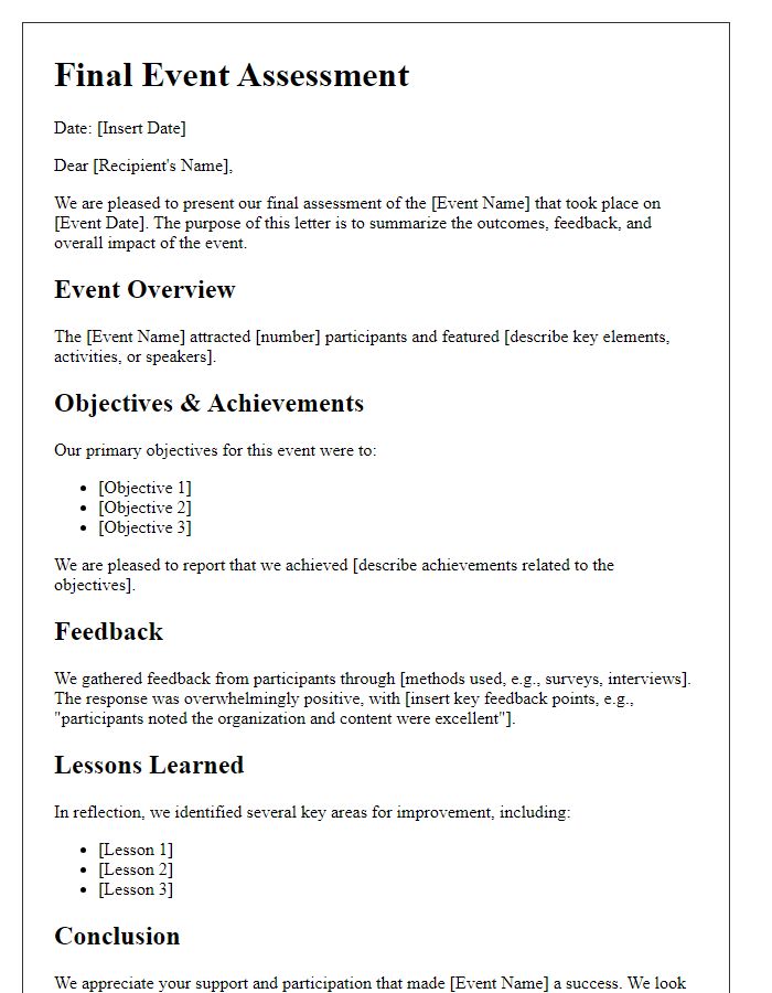 Letter template of final event assessment