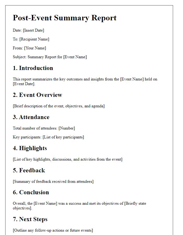 Letter template of post-event summary report