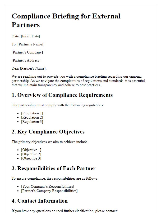 Letter template of Compliance Briefing for External Partners