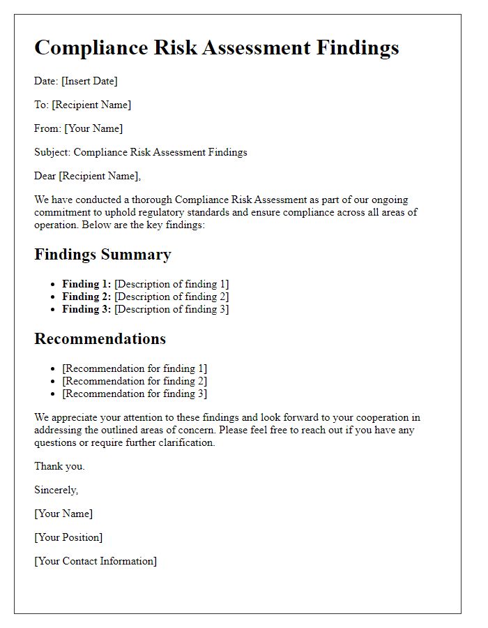 Letter template of Compliance Risk Assessment Findings