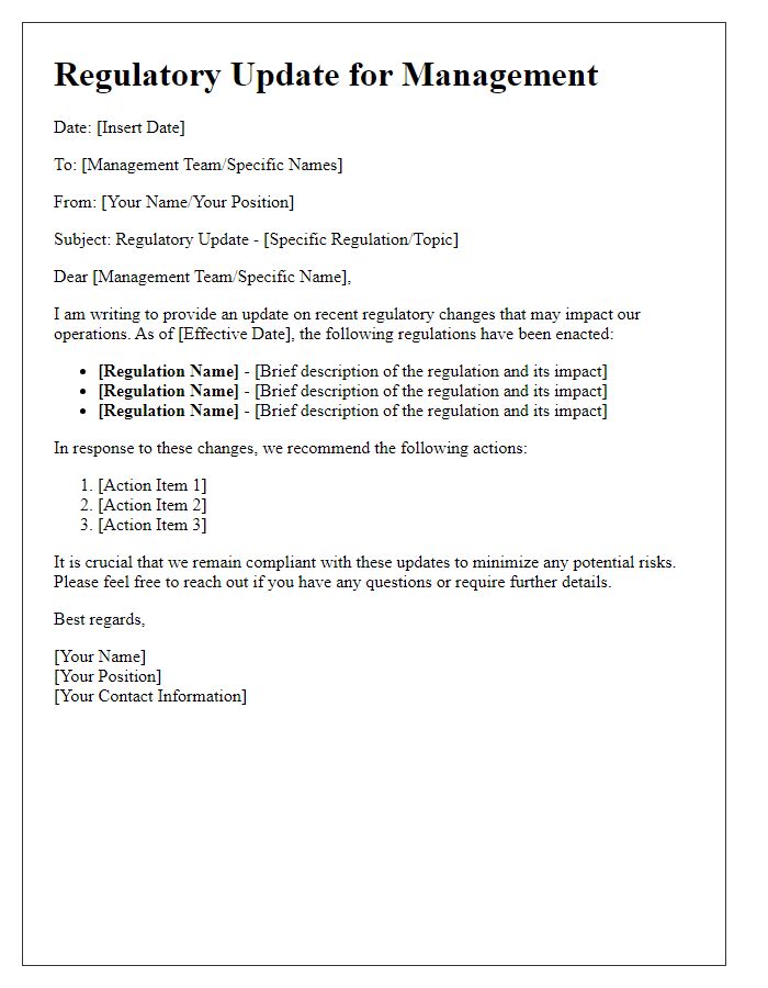 Letter template of Regulatory Update for Management