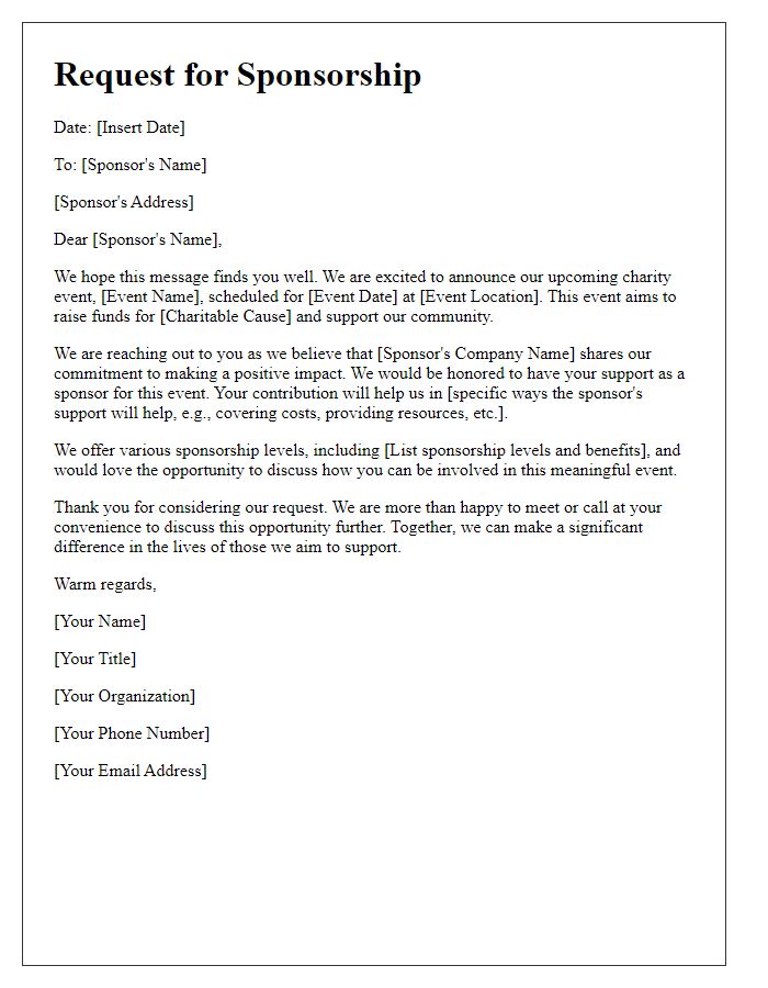 Letter template of charity event sponsorship request