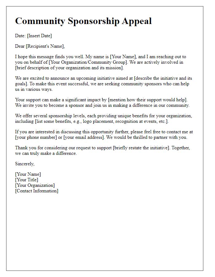 Letter template of community sponsorship appeal