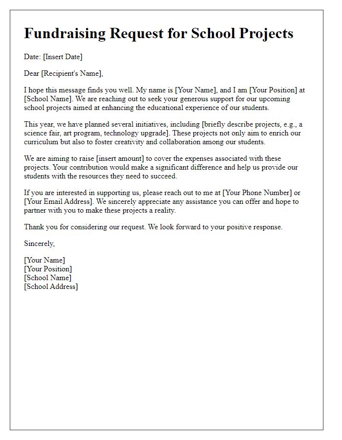 Letter template of fundraising request for school projects