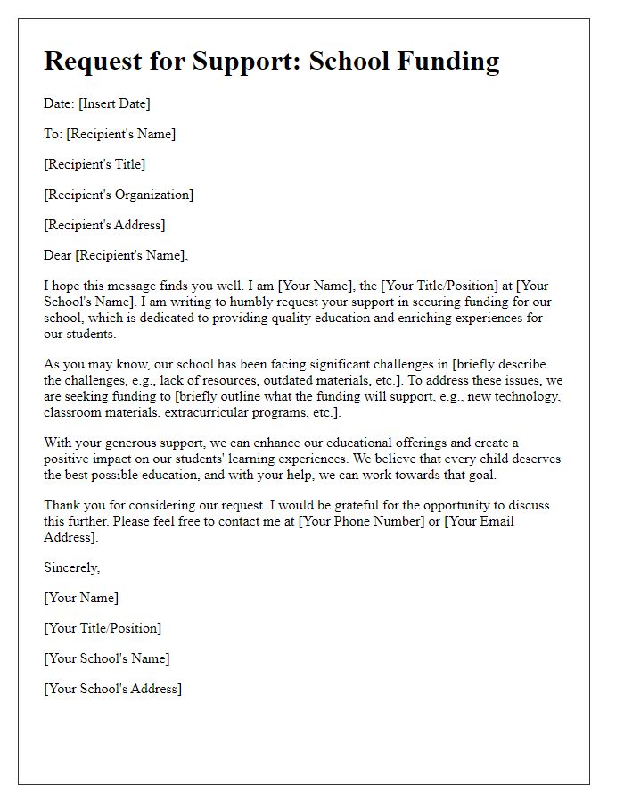 Letter template of support request for school funding