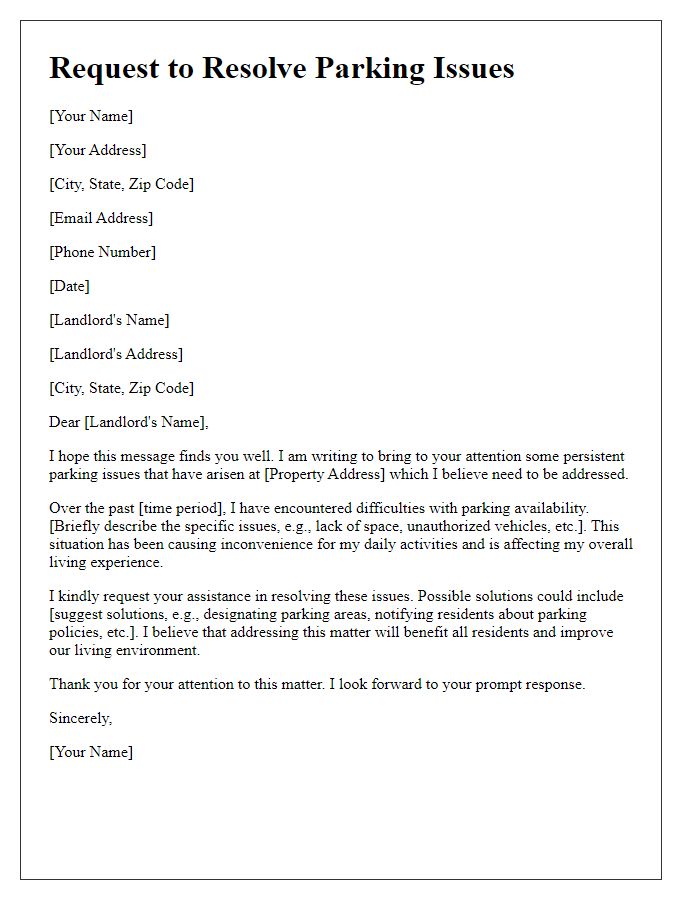 Letter template of request to resolve parking issues to landlord.