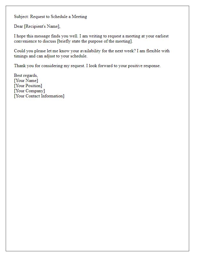 Letter template of professional request to schedule a meeting