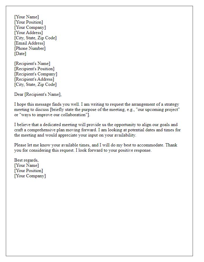 Letter template of request to arrange a strategy meeting