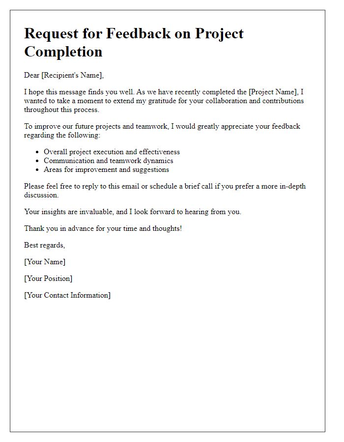 Letter template of collaborative feedback request after project completion.