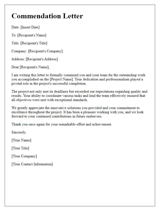 Letter template of commendation and feedback on successful project completion.