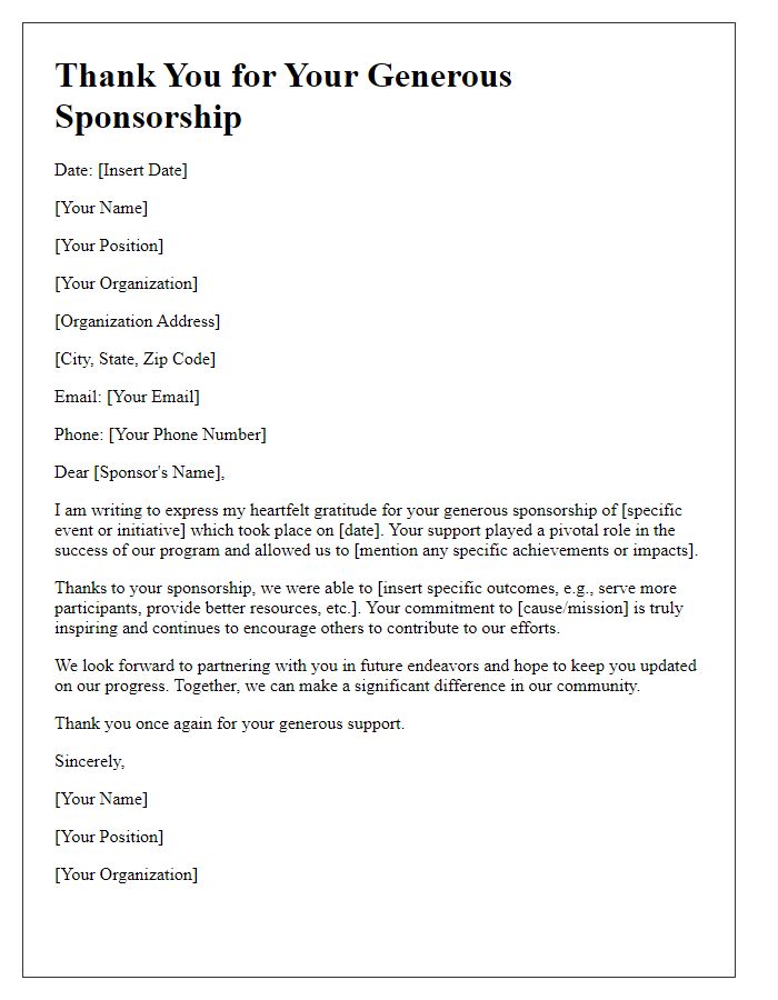 Letter template of thankfulness for sponsorship assistance