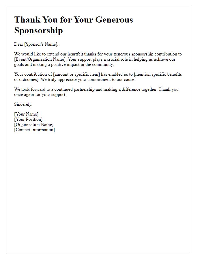 Letter template of thanks for sponsorship contribution