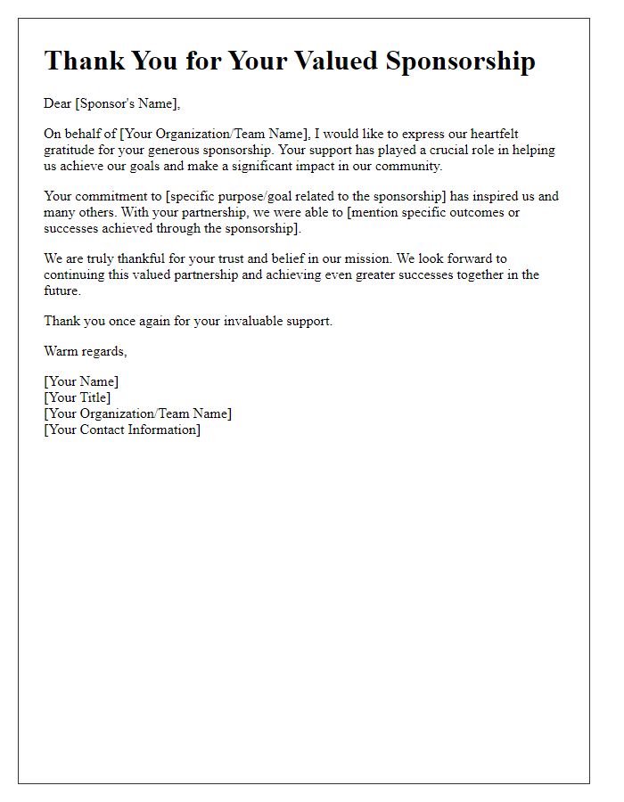 Letter template of warm thanks for your valued sponsorship