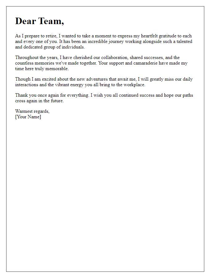 Letter template of farewell note to team upon retirement