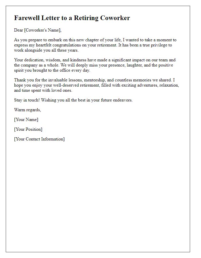 Letter template of heartfelt farewell to coworkers retiring