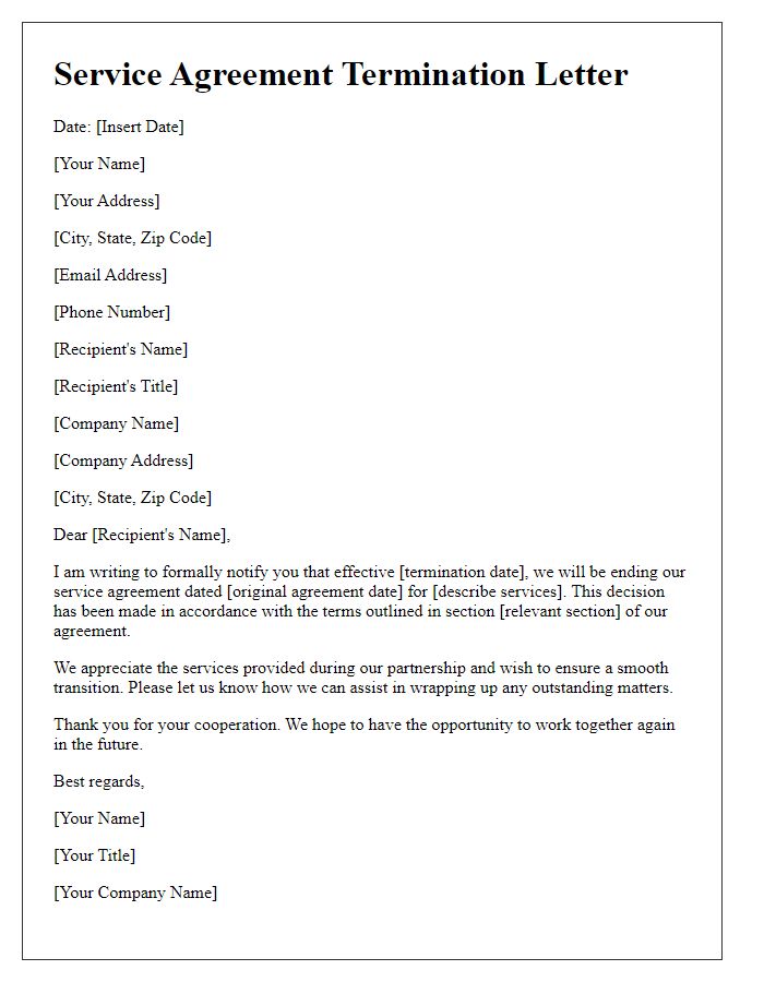 Letter template of ending service agreement